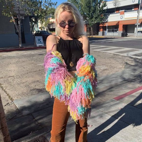 Yarn String Coat Jacket Rainbow Pastel Festival - Picture 2 of 7